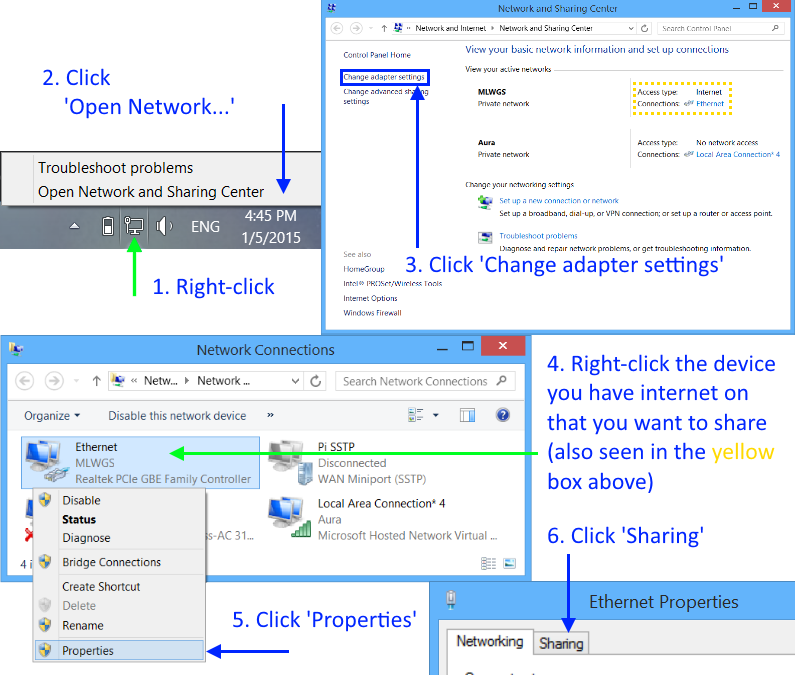 Getting to the Network Sharing settings